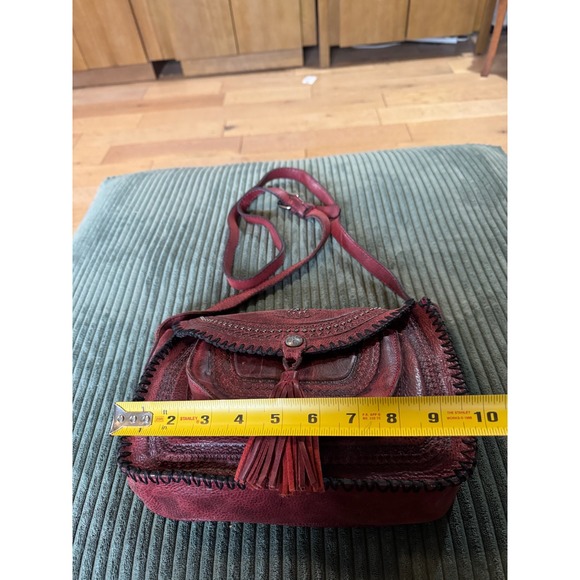 Patricia Nash Leather Crossbody‎ Embossed Bag Red Purse Handbag with Tassel Boho - Picture 5 of 15